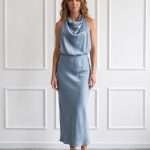 Abito lungo elegante donna Sandro Ferrone azzurro polvere