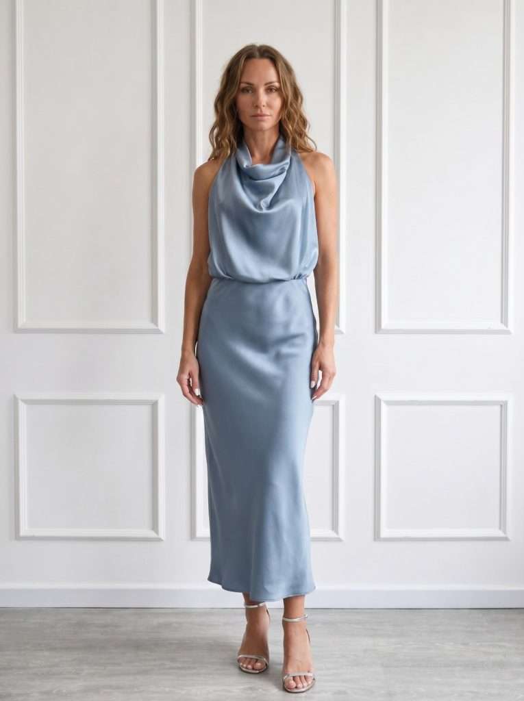 Abito lungo elegante donna Sandro Ferrone azzurro polvere