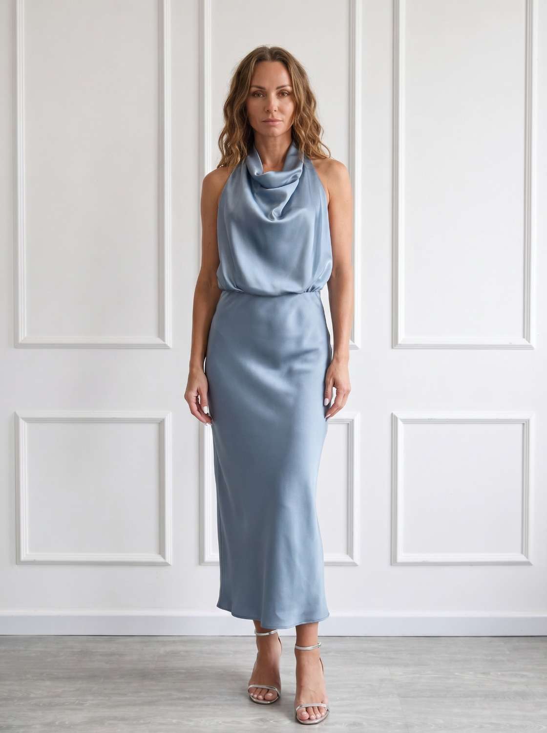 Abito Lungo Elegante Donna Sandro Ferrone Azzurro Polvere Abito lungo elegante donna Sandro Ferrone azzurro polvere