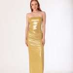 Abito elegante donna Siste's oro laminato con scollo a fascia