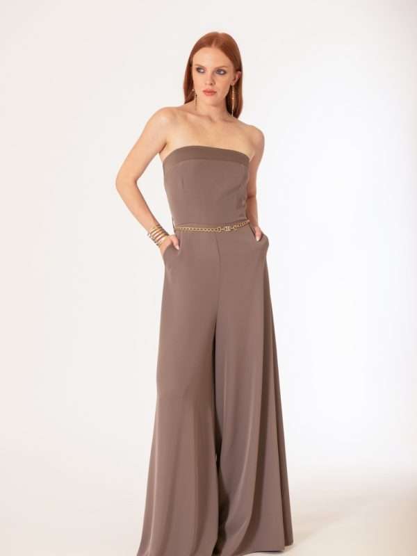 Tuta elegante donna Siste's tortora con pantalone palazzo