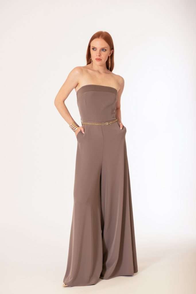 Tuta elegante donna Siste's tortora con pantalone palazzo