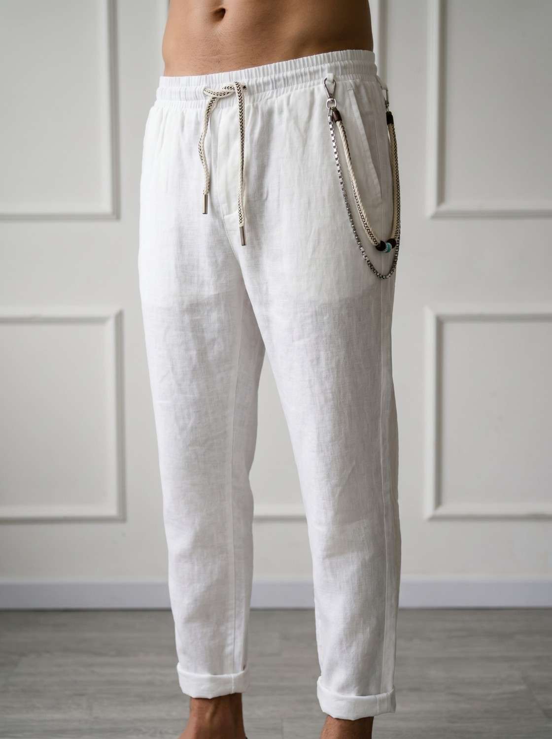 Pantalone Elegante Uomo Gianni Lupo Bianco Pantalone elegante uomo Gianni Lupo bianco con coulisse