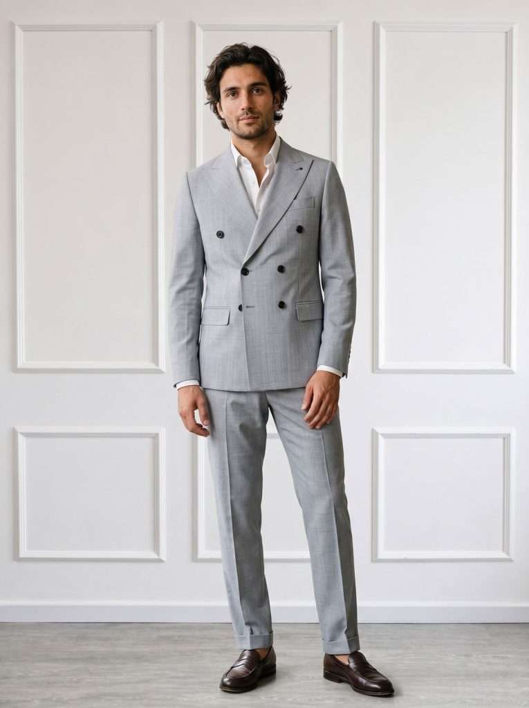 Abito elegante uomo grigio doppiopetto Adriano Langella