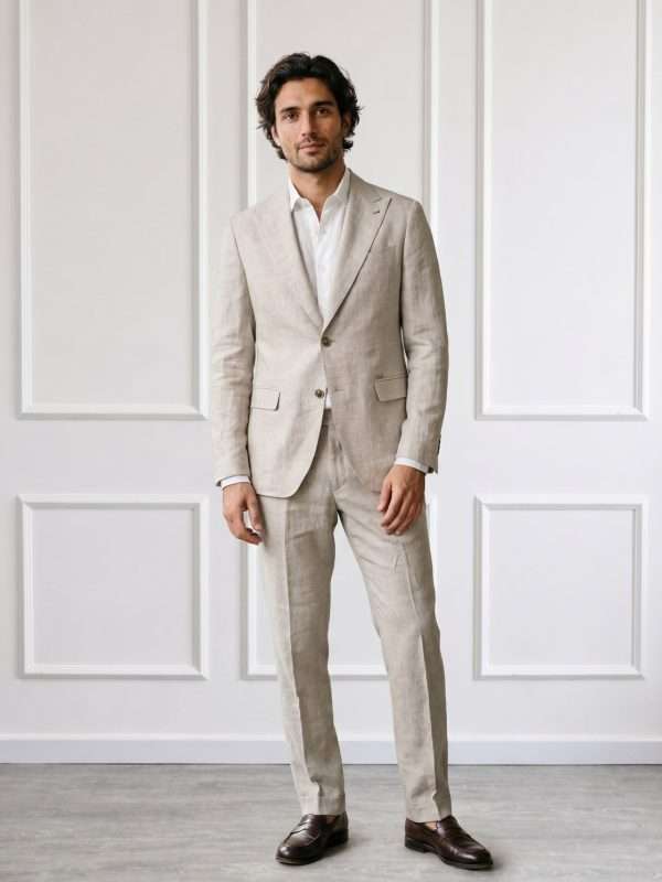 Abito uomo Gianni Lupo beige chiaro in misto lino