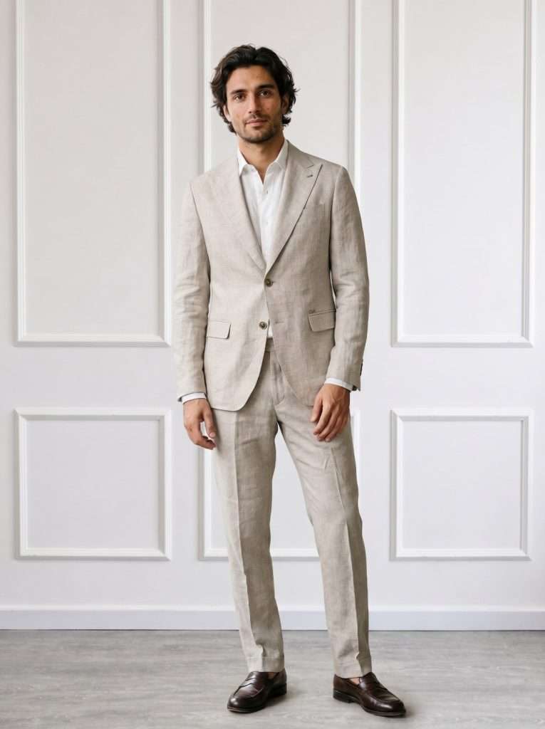 Abito uomo Gianni Lupo beige chiaro in misto lino