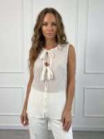 Camicia elegante da donna Sandro Ferrone smanicata ecrù con doppio fiocco