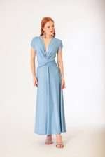 Abito elegante donna Siste's in lurex azzurro con scollo a V