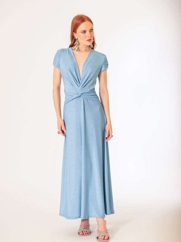 Abito elegante donna Siste's in lurex azzurro con scollo a V