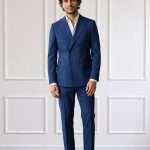Abito elegante uomo blu gessato doppiopetto Sparviero