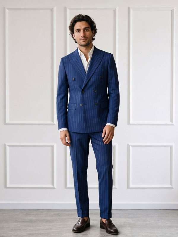 Abito elegante uomo blu gessato doppiopetto Sparviero