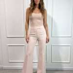 Pantalone palazzo elegante da donna Maryley rosa cipria a vita alta