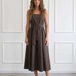 Abito elegante da donna Susy Mix midi con cintura in vita marrone