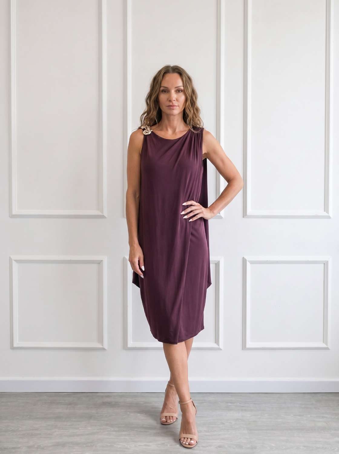 Abito Elegante Donna Jersey Fluid Operà Fashion Abito elegante da donna Operà Fashion Jersey Fluid color prugna