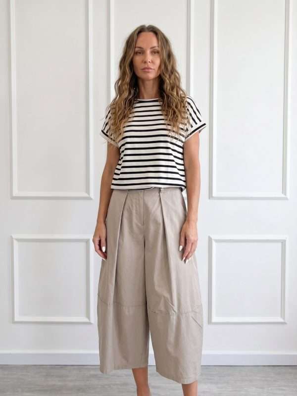 Pantalone wide leg elegante da donna Antonello Serio beige con vita alta