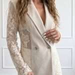 Giacca elegante da donna Operà Fashion in cady fluido con inserti in pizzo color panna