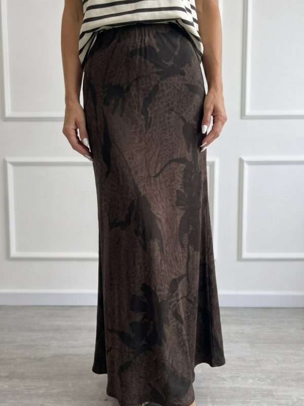 Gonna lunga elegante da donna Antonello Serio con fantasia floreale marrone