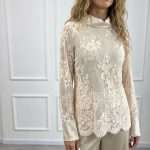 Camicia elegante da donna Operà Fashion in pizzo floreale color panna