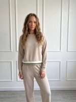 Maglia elegante da donna Antonello Serio beige con fascia a contrasto