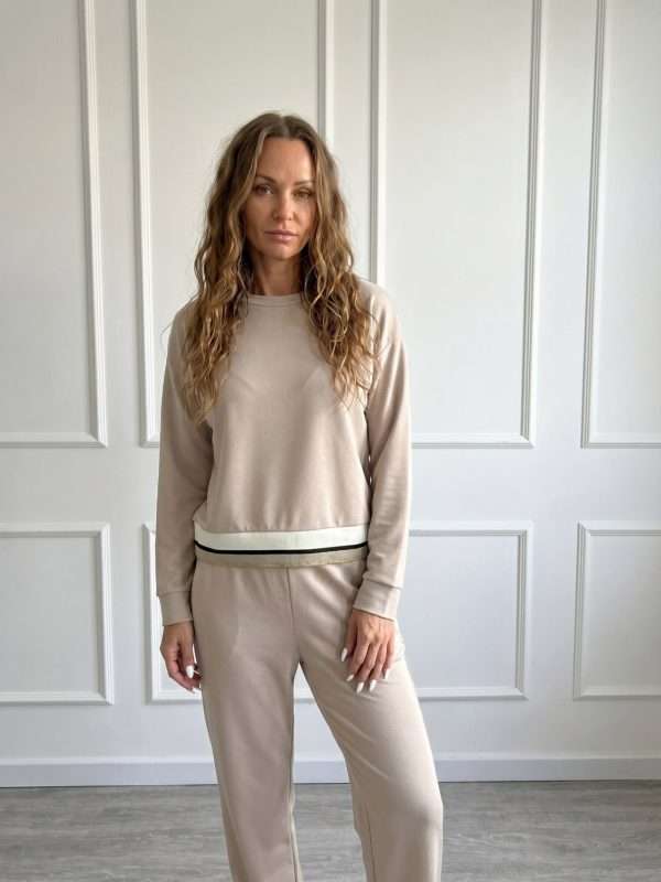 Maglia elegante da donna Antonello Serio beige con fascia a contrasto