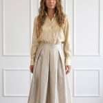Gonna elegante midi da donna Antonello Serio color beige con pieghe frontali