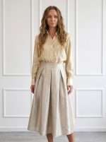 Gonna elegante midi da donna Antonello Serio color beige con pieghe frontali