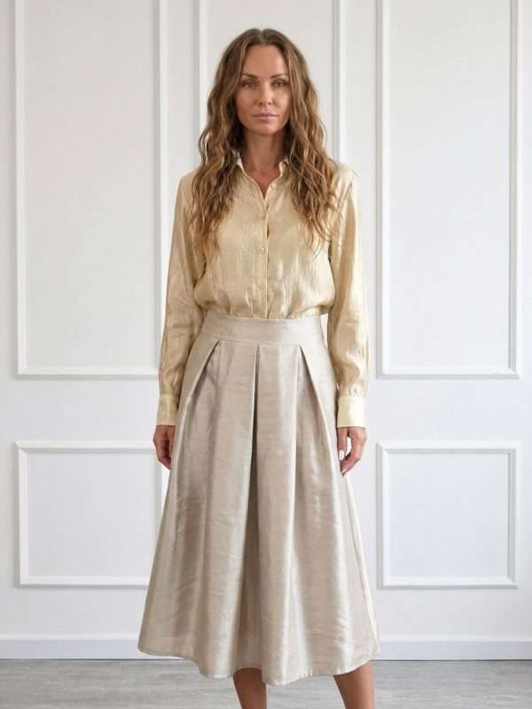 Gonna elegante midi da donna Antonello Serio color beige con pieghe frontali