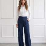 Pantalone palazzo elegante da donna Maryley blu navy a vita alta