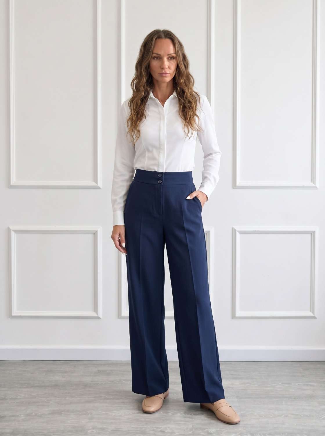 Pantalone Palazzo Elegante Donna Maryley Blu Navy Pantalone palazzo elegante da donna Maryley blu navy a vita alta