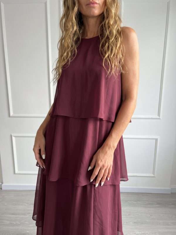 Abito elegante da donna Operà Fashion in mussola bordeaux con balze