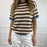 Maglia elegante da donna Susy Mix a righe marroni e panna