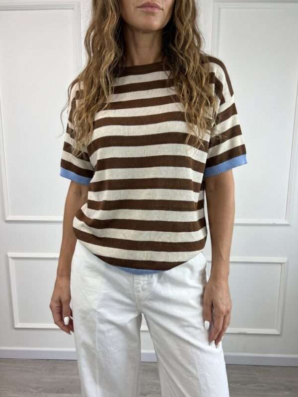 Maglia elegante da donna Susy Mix a righe marroni e panna