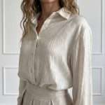 Camicia elegante da donna Antonello Serio effetto satinato color panna