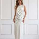 Abito lungo elegante donna Chiara Bruni con drappeggio laterale