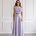 Completo elegante lilla da donna Le Preziose con top monospalla e gonna lunga