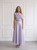 Completo elegante lilla da donna Le Preziose con top monospalla e gonna lunga